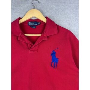 Polo Ralph Lauren Big Pony Red Polo Shirt Mens XL Custom Fit Blue Logo 3 Sleeve